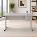 Ver imagem 1 de Mesa Escrivaninha Pés Metal 120cm x 60cm com Gaveteiro Suspenso 2 Gavetas F5 Office Cor:Cinza
