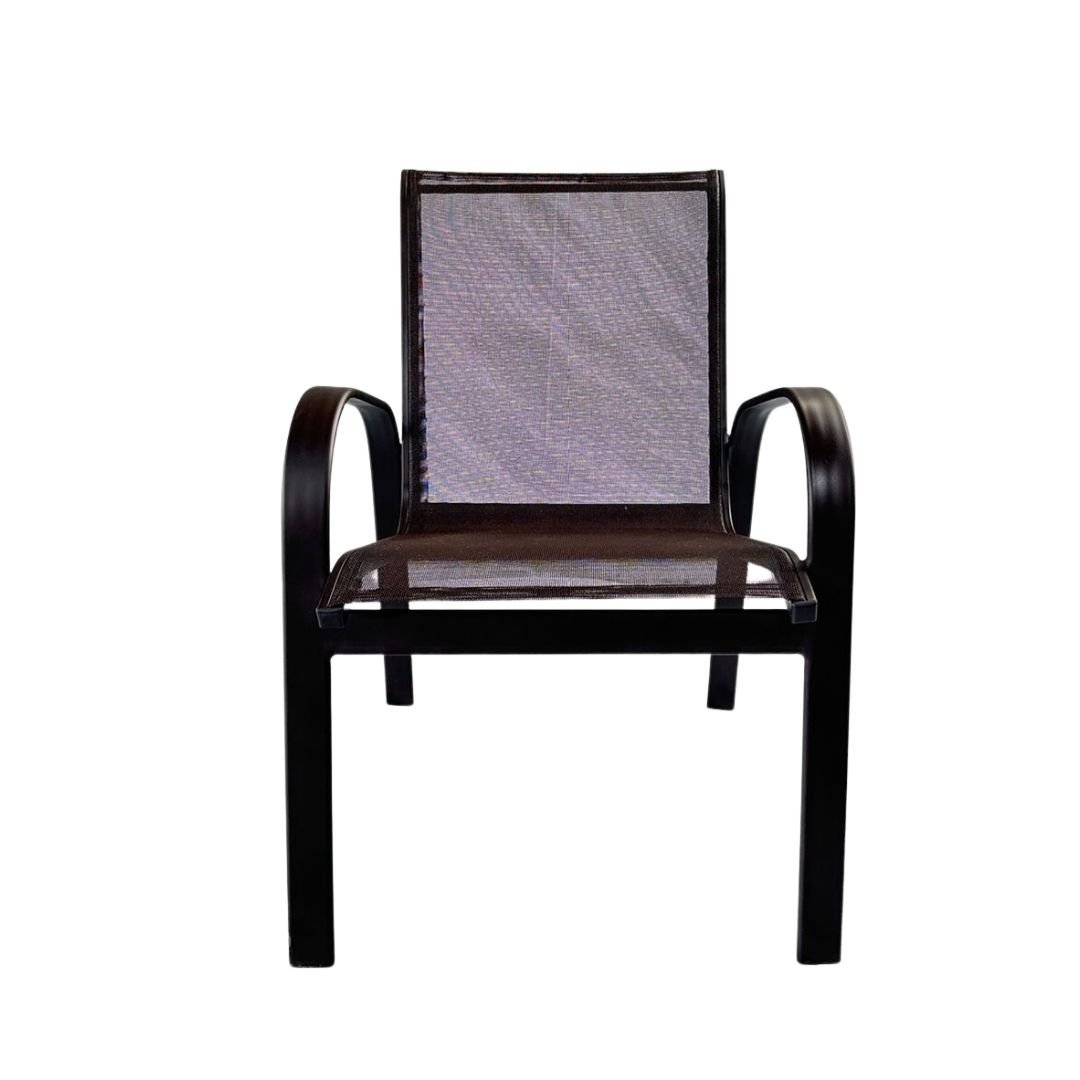 Conjunto Mesa 90cm 4 Cadeiras Tela Sling Premium para Piscina em Aluminio Marrom - 4