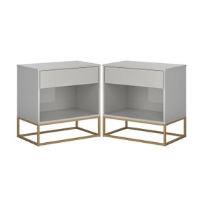 Jogo de Cabeceira 2 Criados Malta 45cm Off White Pés de Ferro Dourado