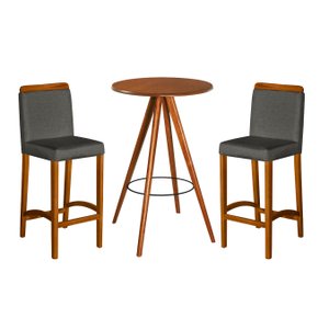 Conjunto Banquetas com Puxador Dubai Pés em Madeira Maciça Sacada Hall com Bistro Moderno Cor Cinza