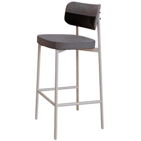 Banqueta Alta Bar Cozinha Sala de Jantar Aço Branco Kaira C01 Linho Cinza Courino Preto - Lyam Decor