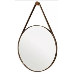 Espelho Redondo Adnet 90cm Moldura e Alça Couro Café + Suporte - 1