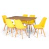 Conjunto Mesa de Jantar Hairpin 130x80 Natural com 6 Cadeiras Eiffel Leda - Amarelo - 1