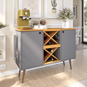 Aparador Buffet Elegance Adega 2 Portas Pés Retrô - Cinza com Cinamomo