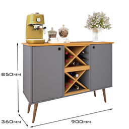 Aparador Buffet Elegance Adega 2 Portas Pés Retrô - Cinza com Cinamomo - 4