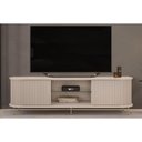 Ver imagem 1 de Rack Bancada P/tv até 75 Pol Atlas 100% Mdf C/ Ripado e Pés 218x62cm Off White - Dj Móveis