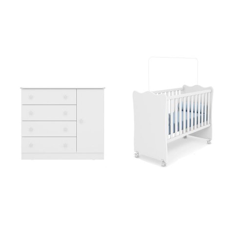 Berço e Cômoda Sapateira Doce Sonho Branco – Qmovi