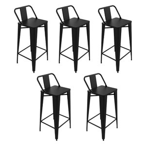 Kit 5 Banquetas Alta Bistro com Encosto de Aço Industrial Tolix Iron Preta
