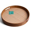 Ver imagem 2 de Bandeja Redonda de Bambu 35cm com Alça Palha Xadrez Multiuso - Oikos