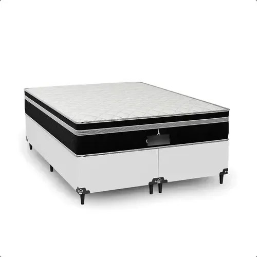 Ver imagem 7 de Cama Box Casal Bipartido + Colchão Paris Molas Preto Couro Branco/preto