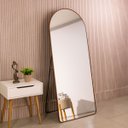Ver imagem 1 de Espelho Grande Oval com Base Reta Marrom Corpo Inteiro 150x60 Cm com Suporte de Chão
