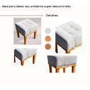 Ver imagem 3 de Puff Banqueta Pérola Linho Cinza Pés em Madeira