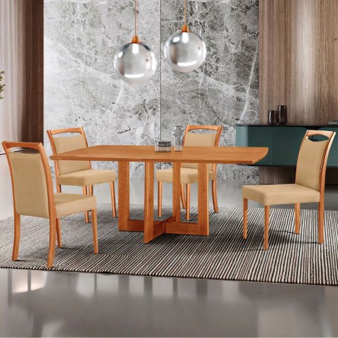 Mesa Patros Tampo 120cm Laminado Barril com 4 Cadeiras Munique Moderna Mobília