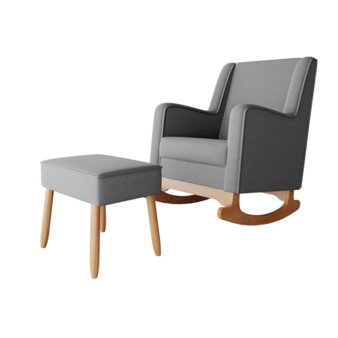 Cadeira Poltrona de Amamentação e Balanço C/ Puff Linho Grafite - Lahome Decor Aquila