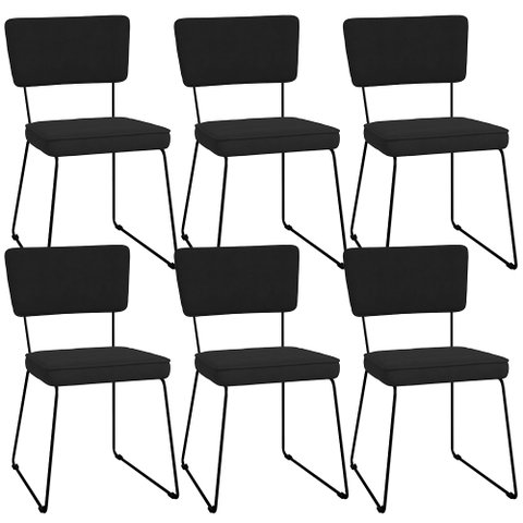 Kit 06 Cadeiras Decorativas Para Sala De Jantar Allana L02 Suede Preto - Lyam Decor