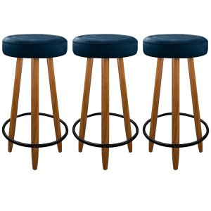 Kit 3 Banquetas Alta para Cozinha Balcão Bistro Azul Marinho