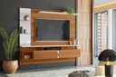 Ver imagem 1 de Painel Vega P/ Tvs até 55'' C/ Gaveteiros e Prateleiras Suporte para Itens - Jequitiba/off White