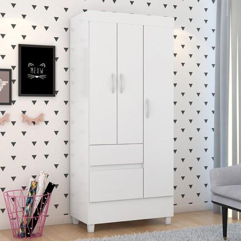 Guarda Roupa Solteiro Wind 3 Portas e 2 Gavetas Flex Branco - Demóbile Branco