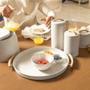 Ver imagem 4 de Bandeja Sense 41,5x37x3 Cm Bege com Alças Bambu Premium Elegância e Sustentabilidade