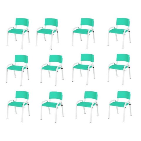 Kit 12 Cadeiras Infantil Iso, Escola, Base Branca- Verde Água