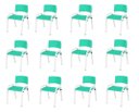 Ver imagem 1 de Kit 12 Cadeiras Infantil Iso, Escola, Base Branca- Verde Água