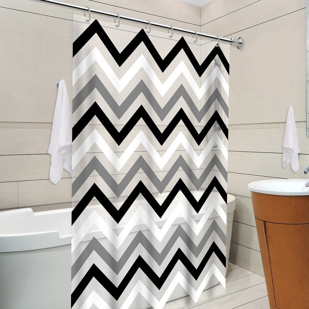 Cortina Box Banheiro Zig Zag Preto Branco Gancho 198x138cm - 2