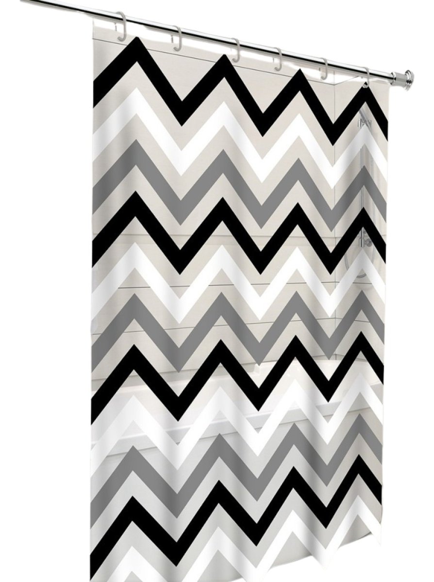 Cortina Box Banheiro Zig Zag Preto Branco Gancho 198x138cm - 4