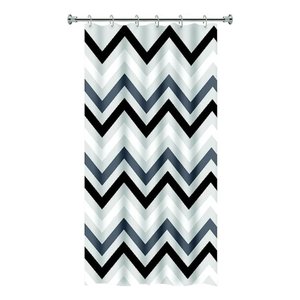 Cortina Box Banheiro Zig Zag Preto Branco Gancho 198x138cm