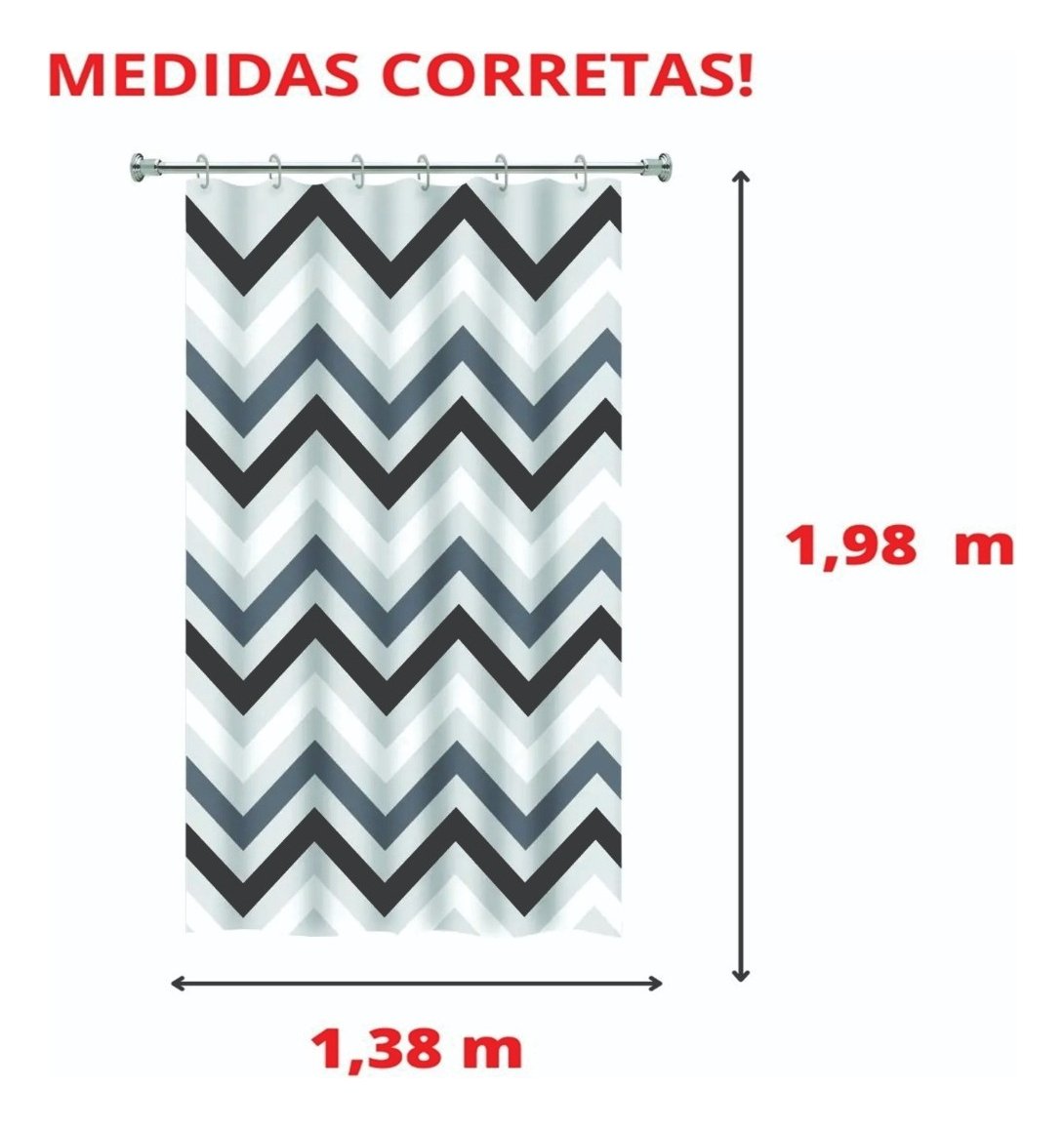 Cortina Box Banheiro Zig Zag Preto Branco Gancho 198x138cm - 5