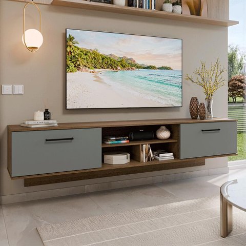 Rack Suspenso para Tv até 80 Polegadas 218 Cm 2 Portas Rustic/cinza Agata Madesa