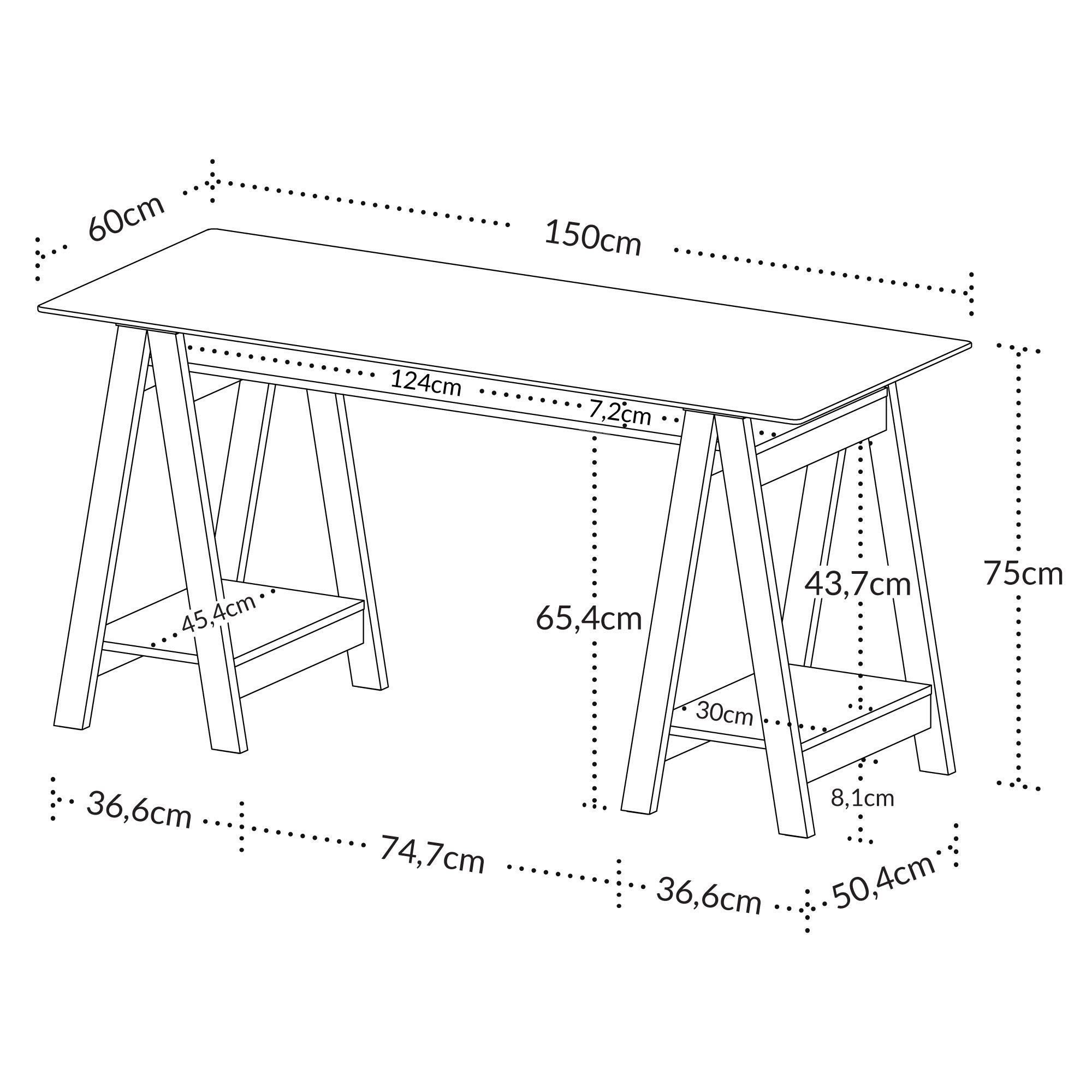 Escrivaninha Home Office Cavalete Tampo Vidro Cristal Branca - 5