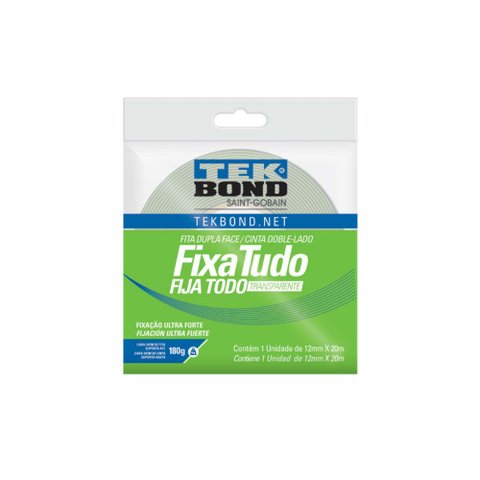 Fita Acrílica Dupla Face Fixa Tudo Uso Interno 12 mm x 20 m Incolor Tekbond