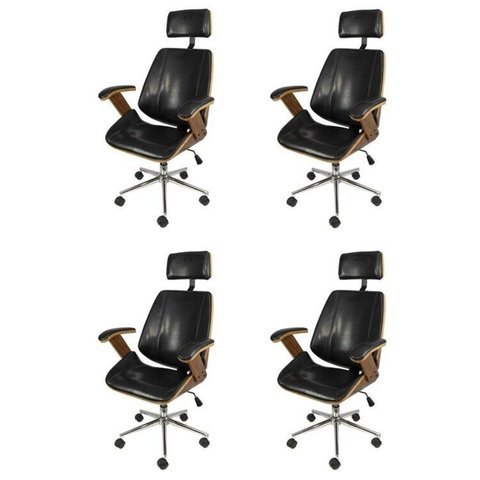 Kit 4 Cadeiras Escritorio Presidente Corino e Madeira Bergen 3331 Preto