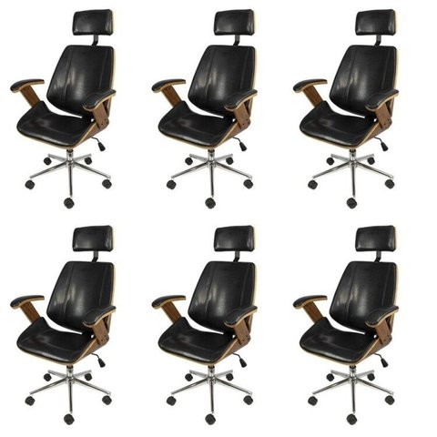 Kit 6 Cadeiras Escritorio Presidente Corino e Madeira Bergen 3331 Preto