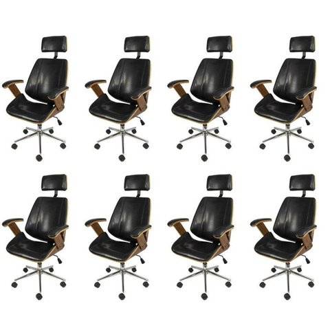 Kit 8 Cadeiras Escritorio Presidente Corino e Madeira Bergen 3331 Preto