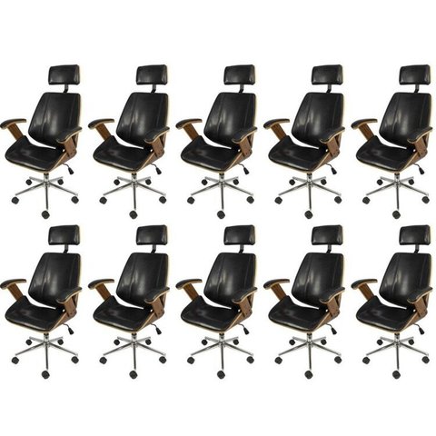Kit 10 Cadeiras Escritorio Presidente Corino e Madeira Bergen 3331 Preto