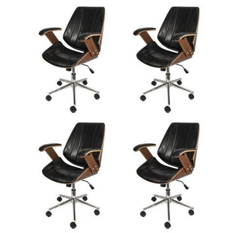 Kit 4 Cadeiras Escritório Diretor Corino e Madeira Bergen 3331 Preto