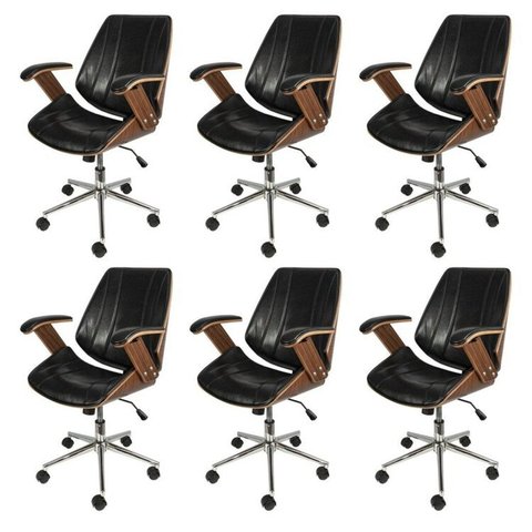 Kit 6 Cadeiras Escritório Diretor Corino e Madeira Bergen 3331 Preto