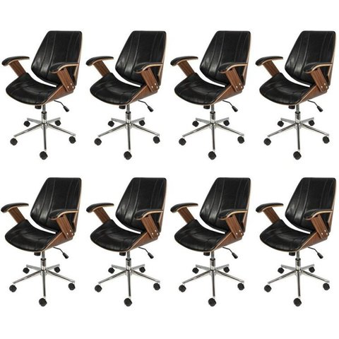 Kit 8 Cadeiras Escritório Diretor Corino e Madeira Bergen 3331 Preto