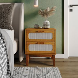 Mesa de Cabeceira 2 Gavetas Santorini Nature 45 Cm Palhinha Indiana