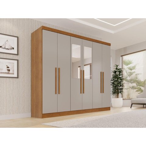 Guarda-Roupa Casal com Espelho 6 Portas 180cm Multimóveis Cinamomo/Off White