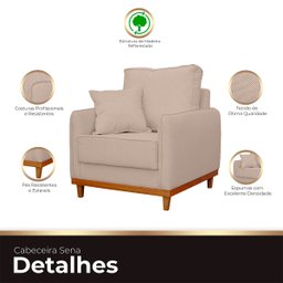 Kit Poltrona e Sofa Sena 2 Lugar Base de Madeira para Sala Hotel Linho Palha Ateliê do Conforto Kit  - 9