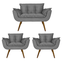 Ver imagem 1 de Jogo Namoradeira e 2 Poltronas Estofadas Sala de Visitas Opala Suede Cinza - LM DECOR