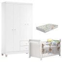 Ver imagem 1 de Berço Americano Lara com Colchão Gazin e Guarda Roupa Ternura Baby 4 Portas Branco Flex - Incorplac