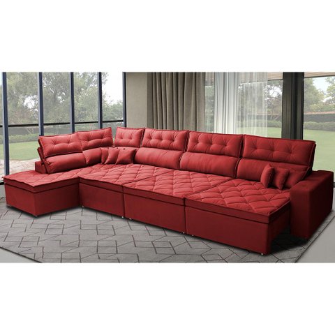 Sofá de Canto 4,80x2,36m Retrátil e Reclinável com Molas Cama inBox Platinum Esquerdo Suede