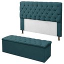 Ver imagem 1 de Kit Cabeceira + Calçadeira Baú Mirage Solteiro 90cm Azul Turquesa - LM DECOR
