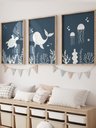 Ver imagem 1 de Kit 3 Quadros Infantil Animais Fundo Oceano Quarto Bebê Menino 40x60 Moldura Madeira NO6