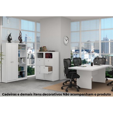 Conjunto de Escritório com Mesa de Reunião 05 Pç Cj43018-092 Móvel na Caixa Branco