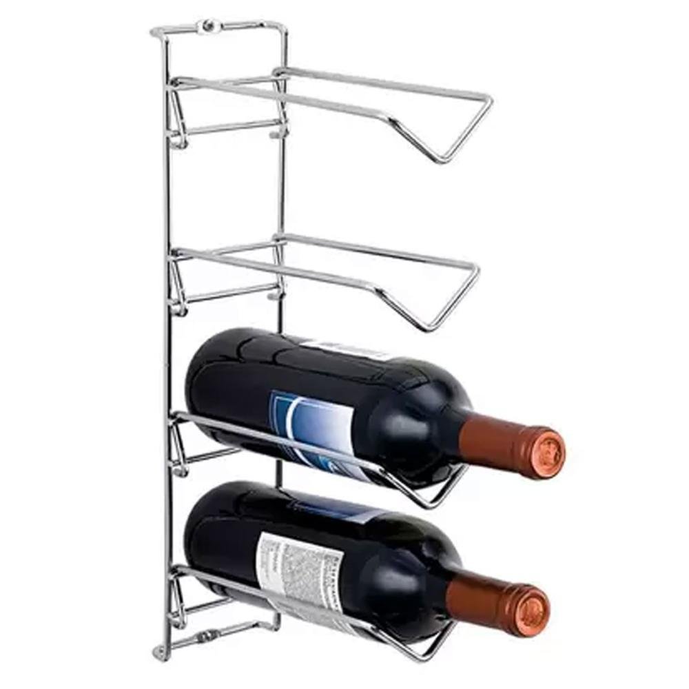 Conjunto Portas Taças 42cm e Suporte Adega de Parede para Garrafa de Vinho Duler Cromado - 6