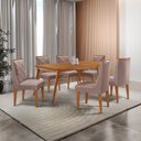 Ver imagem 2 de Mesa de Jantar Copper 180cm Tampo com 6 Cadeiras Moderna Linho Capuccino//